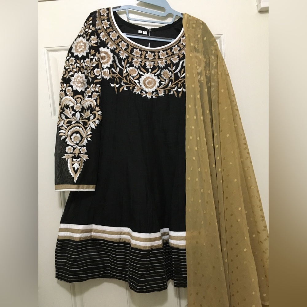 Beige and Black Dhoti Frock suit